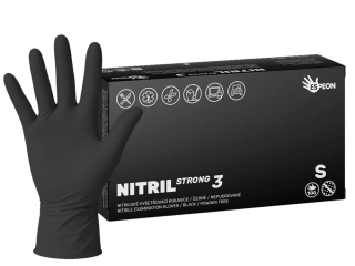 Nitrilové rukavice NITRIL STRONG3 100 ks, nepudrované, černé, 5.0 g, Velikost S