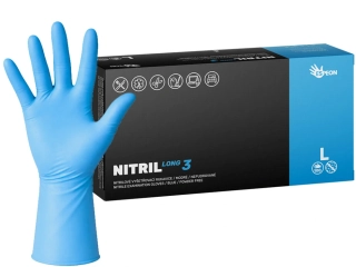 Nitrilové rukavice NITRIL LONG3 100 ks, nepudrované, modré, 6.2 g, Velikost L