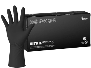 Nitrilové rukavice NITRIL LONGSTAR3 100 ks, nepudrované, černé, 11.4 g, Velikost S