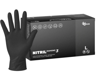 Nitrilové rukavice NITRIL DIAMOND3 100 ks, nepudrované, černé, 8.0 g, Velikost L