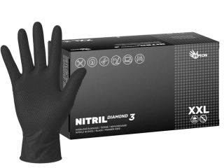 Nitrilové rukavice NITRIL DIAMOND3 100 ks, nepudrované, černé, 8.0 g, Velikost XXL
